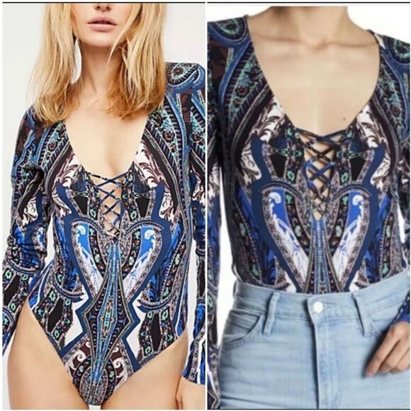 Free People Long Sleeve Bodysuit Multicolored Small - Picture 1 of 8